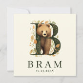 Carte Bière Monogram Garçon Animal de la Forêt Verte Nai (Devant)