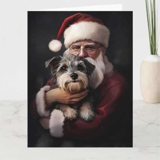Carte Biewer Terrier Avec Noël Festif Du Père Noël (Devant)
