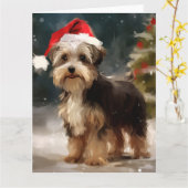 Carte Biewer Terrier chien dans la neige Noël (Fleur jaune)