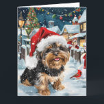 Carte Biewer Terrier Chien Winter Wonderland Noël Joie<br><div class="desc">Ce design festif reflète l'esprit joyeux de la période des fêtes, avec un adorable petit portant un chapeau de Père Noël. Le chien est niché dans un pays des merveilles hivernales, avec un bonhomme de neige, un sapin de Noël décoré et des cadeaux joliment emballés. Les flocons de neige tombent...</div>