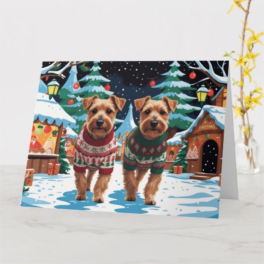 Carte Biewer Terrier Chiens Noël Fête de la neige (Fleur jaune)