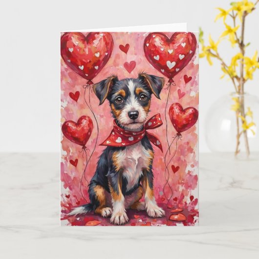 Carte Biewer Terrier Valentine’s Day Dog with Hearts Red (Fleur jaune)