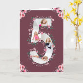 Carte Big 5th Birthday Girl Photo Collage Fleur rose (Fleur jaune)