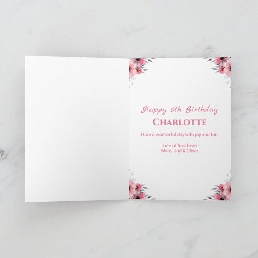 Carte Big 5th Birthday Girl Photo Collage Fleur rose (Intérieur)