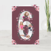 Carte Big 6th Birthday Girl Photo Collage Fleur rose (Devant)