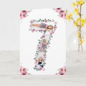 Carte Big 7th Birthday Girl Photo Collage Fleur rose (Fleur jaune)