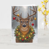 Carte Big Buck Wearing a Glowing Christmas Wreath (Fleur jaune)