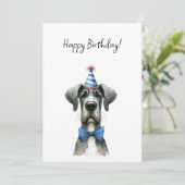 Carte Big Dog in a Tiny Birthday Party Hat and Bowtie (Debout devant)