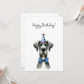 Carte Big Dog in a Tiny Birthday Party Hat and Bowtie (Devant/Arrière en situation)