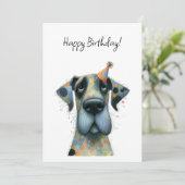Carte Big Dog in a Tiny Party Hat Birthday Flat (Debout devant)