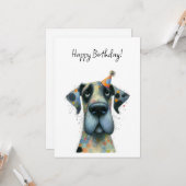 Carte Big Dog in a Tiny Party Hat Birthday Flat (Devant/Arrière en situation)