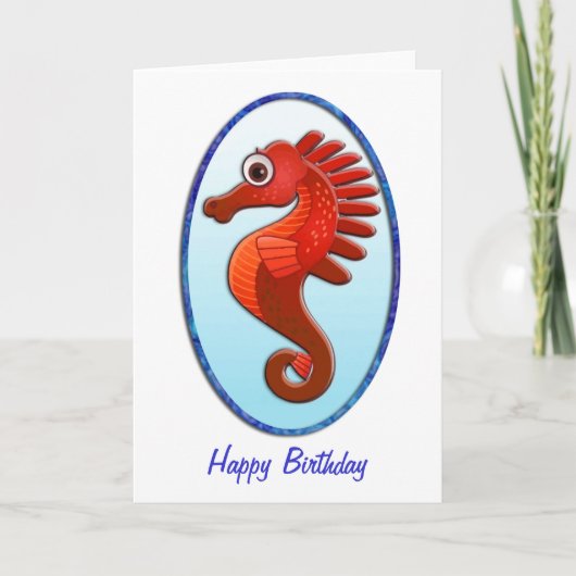 Carte Big Eyed Cartoon Seahorse Anniversaire (Devant)