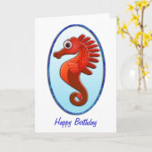 Carte Big Eyed Cartoon Seahorse Anniversaire (Fleur jaune)