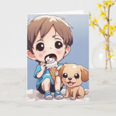 Carte Big Eyes Petit Garçon Anniversaire (Fleur jaune)