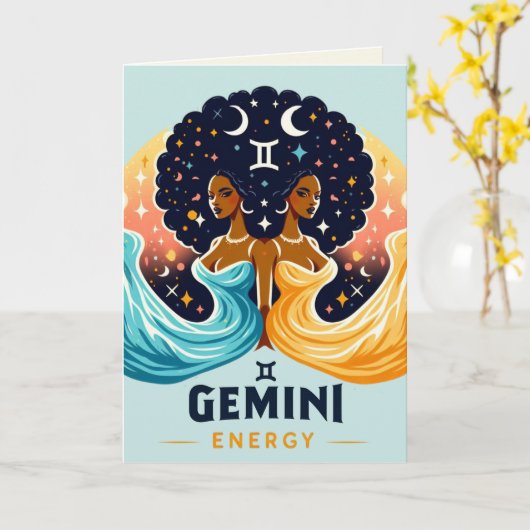 Carte Big Gemini Energy Afro Twin Goddess Anniversaire (Fleur jaune)
