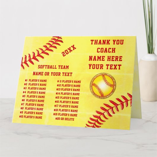 Carte BIG Personnalisé, Softball Merci Cartes, 3 Taille (Devant)