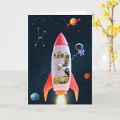 Carte Big Three avec photos | 3e Anniversaire Space Rock (Fleur jaune)