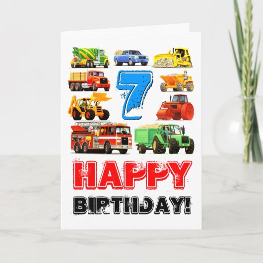 Carte Big Trucks pour enfants 7e anniversaire (Devant)
