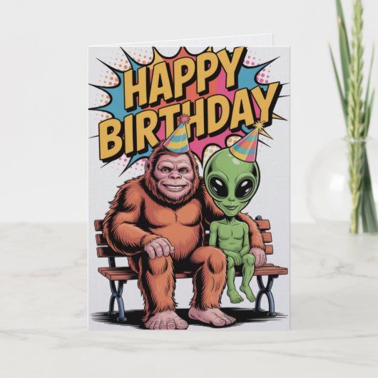 Carte Bigfoot Alien Birthday Card  Funny Cryptid UFO (Devant)