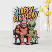Carte Bigfoot Alien Birthday Card  Funny Cryptid UFO (Fleur jaune)