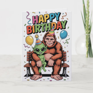 Carte Bigfoot Alien Birthday Card Funny Cryptid UFO 