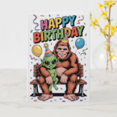 Carte Bigfoot Alien Birthday Card Funny Cryptid UFO  (Fleur jaune)
