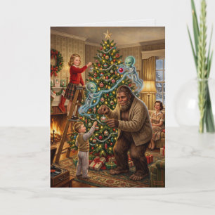 Carte Bigfoot Alien Décorant l'Arbre Noël Vintage de Noë