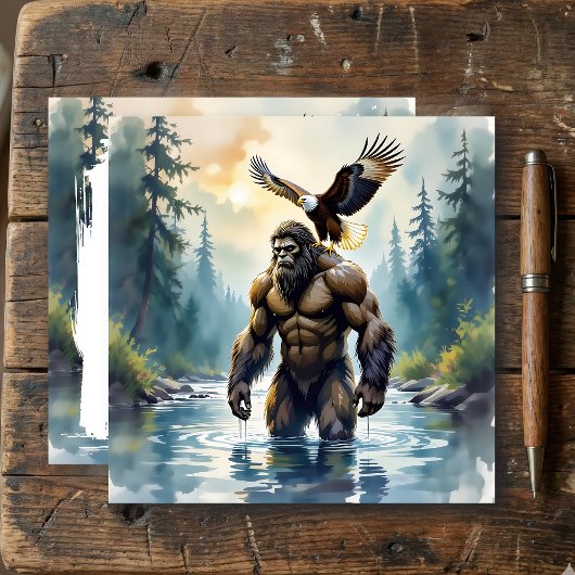 Carte Bigfoot avec un aigle sur son épaule