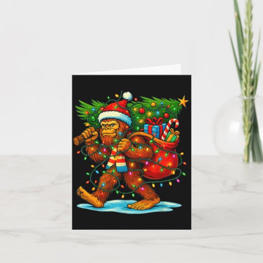Carte Bigfoot Christmas Tree Xmas Sasquatch Funny Lights (Devant)