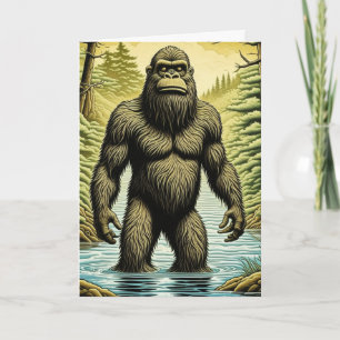 Carte Bigfoot debout dans le caricature aquatique Annive