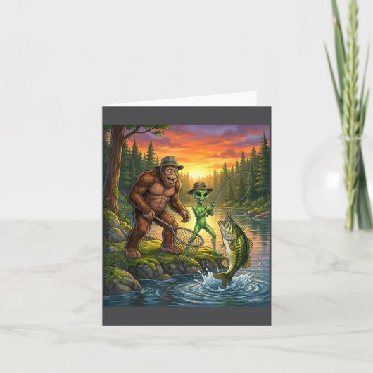 Carte Bigfoot drôle de pêche Hommes Alien Sasquatch Pêch (Devant)