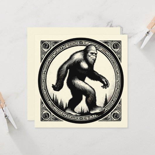 Carte Bigfoot Illustration Folklore (Devant/Arrière en situation)
