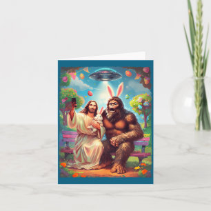 Carte Bigfoot lapin drôle Pâques jésus sasquatch selfie