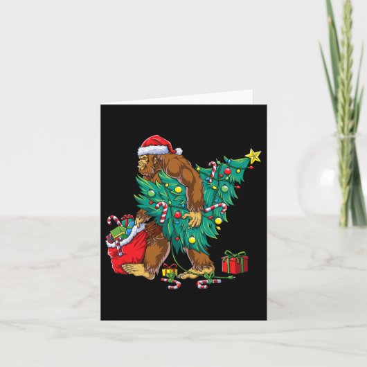 Carte Bigfoot sapin de Noël éclaire Noël garçons Sasqua  (Devant)