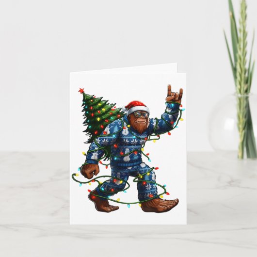 Carte Bigfoot Sasquatch Christmas Tree Santa Hat Lights (Devant)