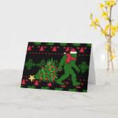 Carte Bigfoot sur fond tricoté (Fleur jaune)