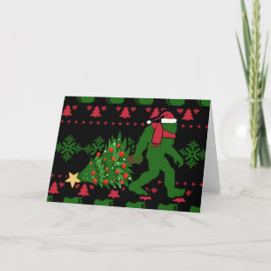 Carte Bigfoot sur fond tricoté