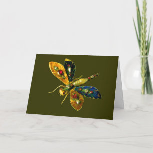 CARTE BIJOU DRAGONFLY OR ANTICATO D'ORO CON GEMME