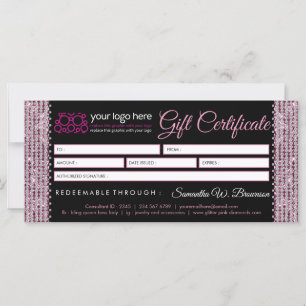 Carte Bijoux Glitz Bling Diamond Certificat cadeau