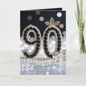 Carte Bijoux Noirs Élégants Perles Et Or 90e Anniversair (Devant)