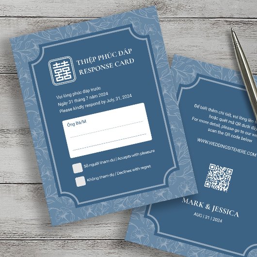 Carte Bilingue Vietnamien Bleu Chanson Hy Wedding RSVP