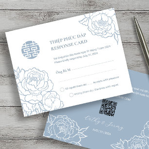 Carte Bilingue Vietnamienne Peony Chanson Hy Dusty Blue 