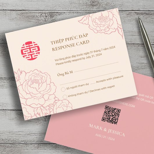 Carte Bilingue Vietnamienne Peony Chanson Hy Wedding RSV