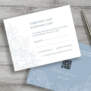 Carte Bilingue Vietnamienne Peony Dusty Blue RSVP