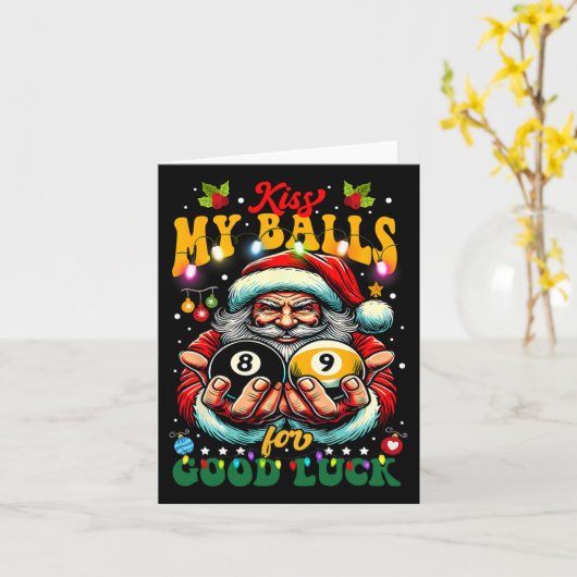 Carte Billard de Noël Drôle Embrasse Mon Pour Bonne Chan (Fleur jaune)