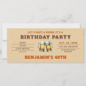 Carte Billet brasserie à thème pour hommes 40e anniversa (Devant)