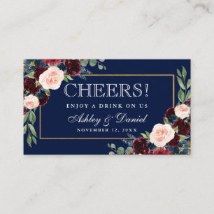 Carte Billet Burgundy Blue Mariage Drink