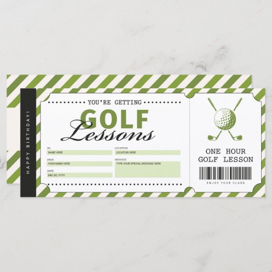 Carte Billet cadeau de leçon de golf Certificat (Devant / Derrière)