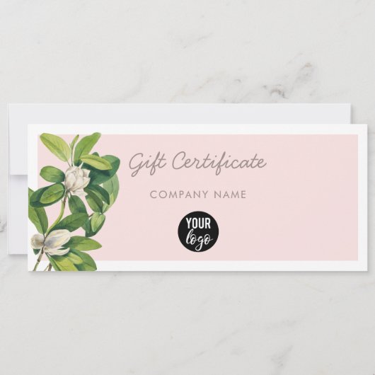 Carte Billet cadeau de logo commercial Blush Pink (Dos)