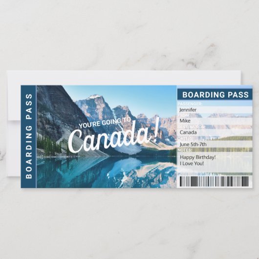 Carte Billet cadeau du Passe-voyage Canada Surprise (Devant)